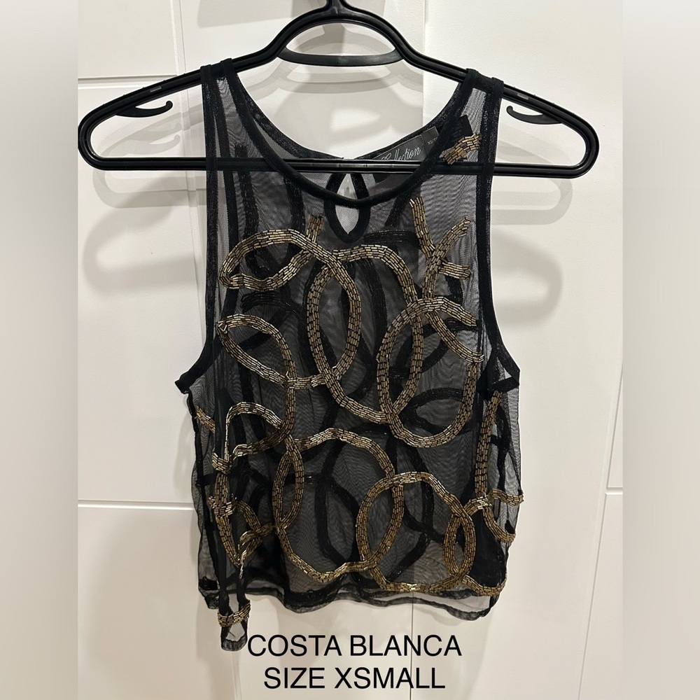 Costa Blanca Sheer Black and Gold Crop Top